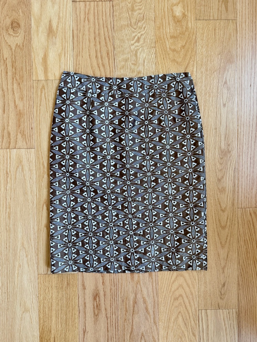 Harold’s Silk Eyelet Pencil Skirt Brown Cream Embroidered Boho Cottagecore 6